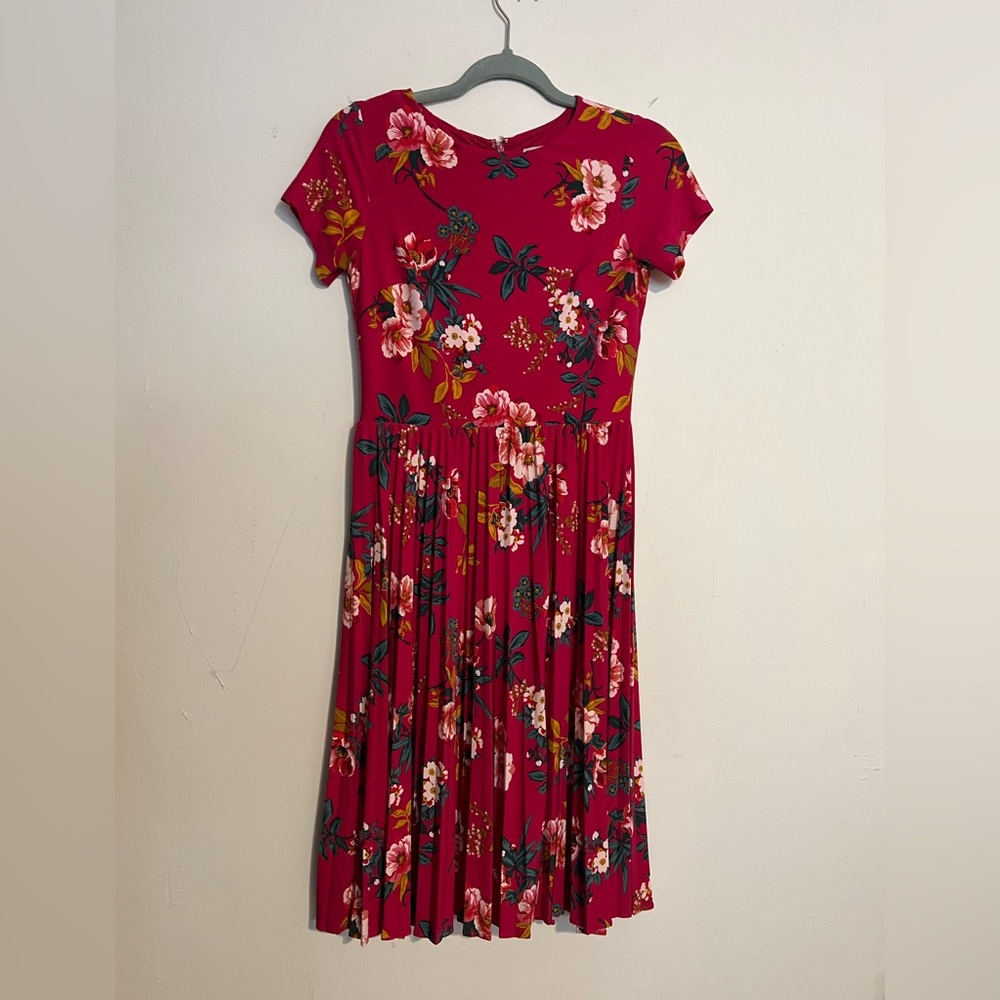 LOFT Vibrant Pink Dress with Floral Design